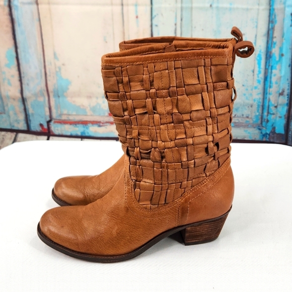 Sheridan Mia Tan Woven Leather Zip Ankle boots - Picture 4 of 8